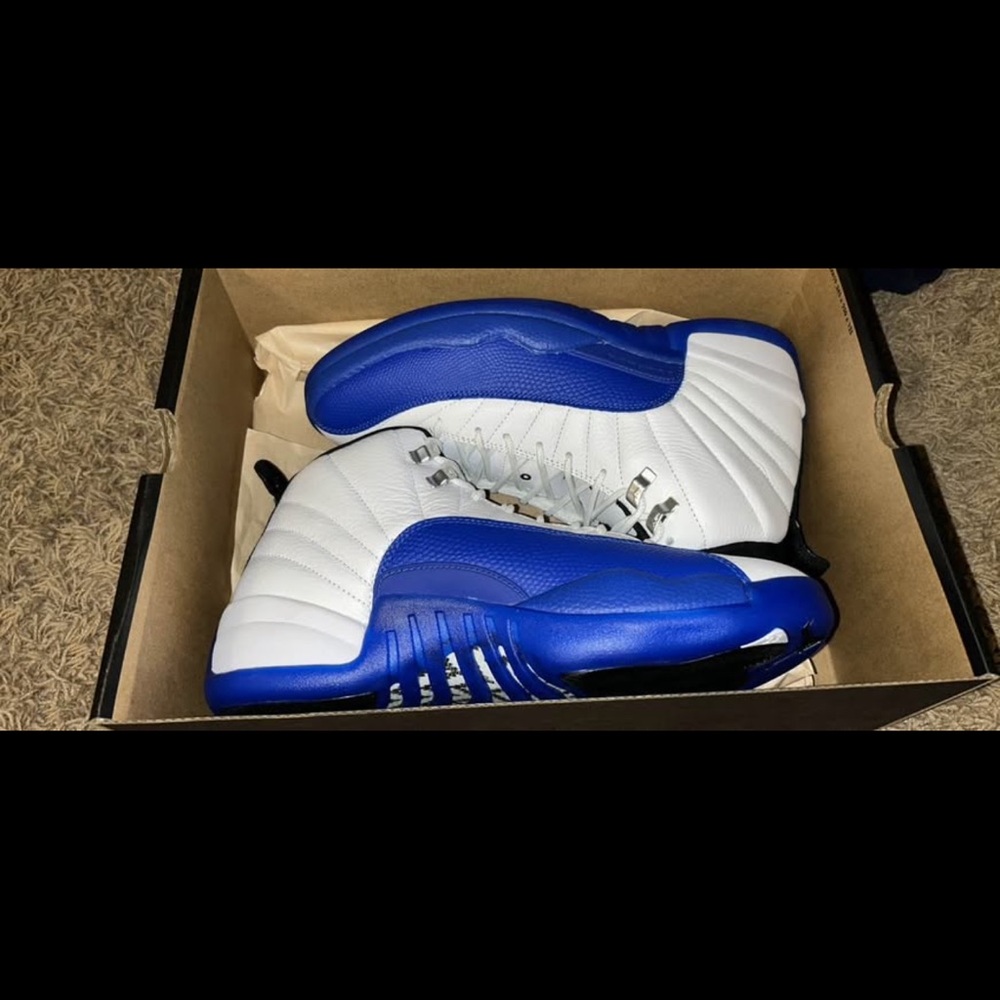 Jordan 12 blueberry White and Blue High-Top Sneakers